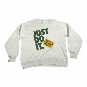Vintage High School Sweater Adult MEDIUM Gray Russell Just Do It USA 90s